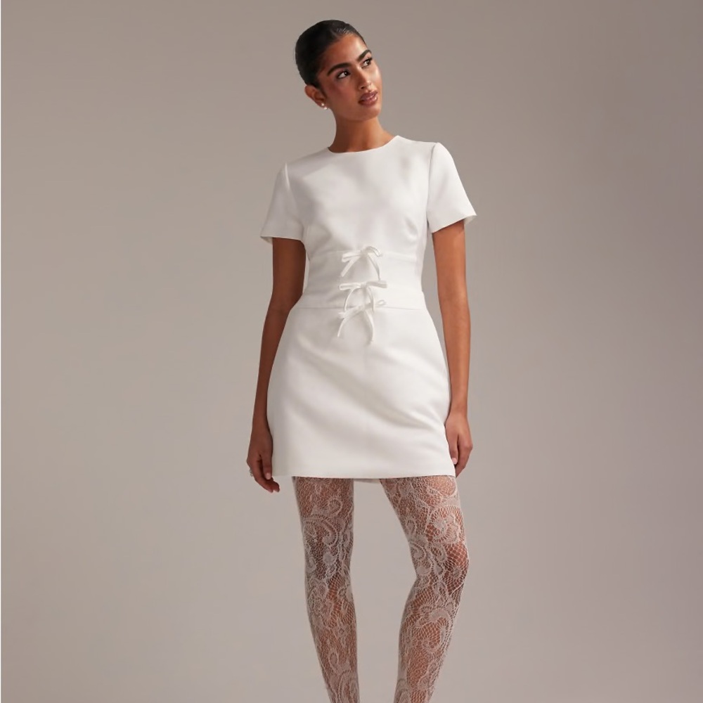 ASOS DESIGN structured satin dress with bow detail in ivory